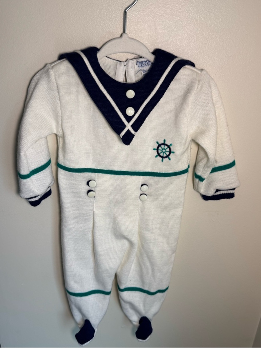 Friedknit Creations Vintage Nautical Footie Outfit Size 6M
